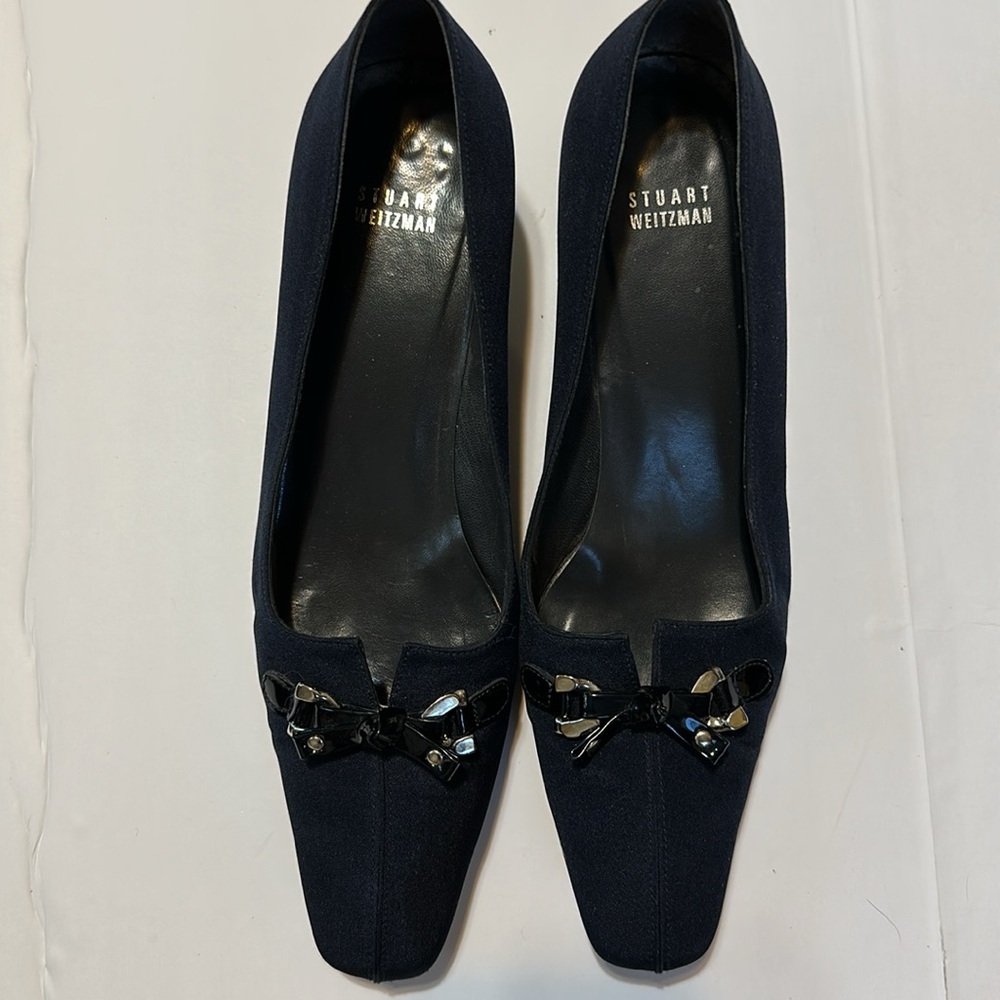 Stuart Weitzman Black Heels with Square Toe and Polished Finish